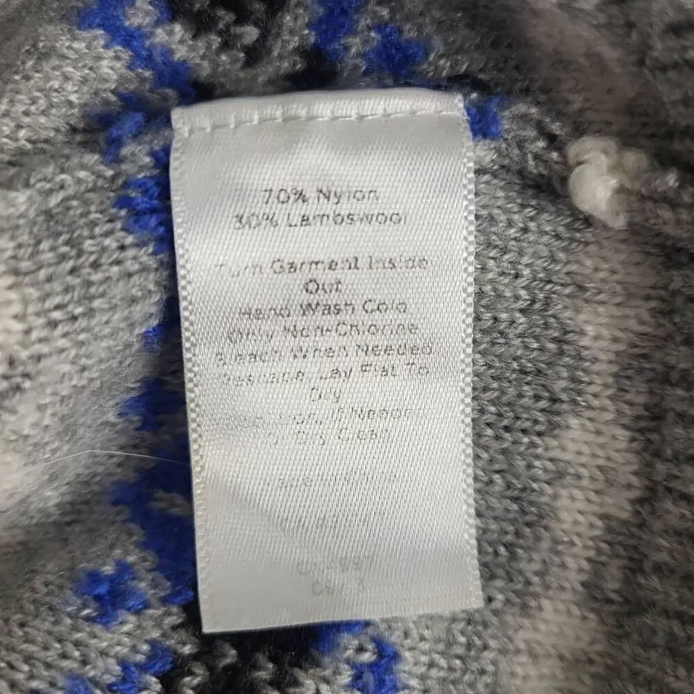 Talbots Womens Lambswool Fair Isle Cardigan Sweater XS Petite Gray Nordic Cozy